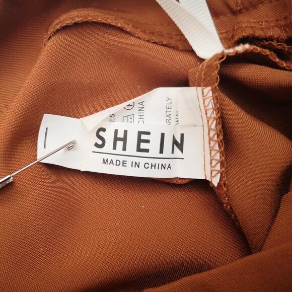 Shein Ladies Size Medium Rust Color Tie Front Straight Leg Back Zipper Pants - Picture 3 of 9